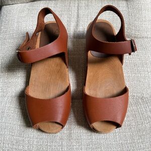 MIA Anja Leather Clogs with Wooden Heels Brown